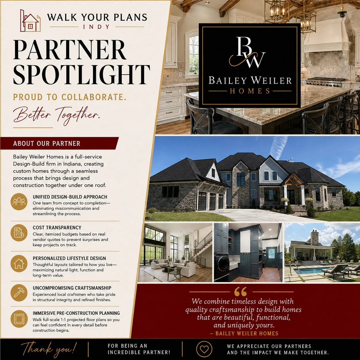 Partner Spotlight: Bailey Weiler Homes 🏡

Building a custom home should feel exciting&mdash;not overwhelming. That&rsquo;s exactly what sets Bailey Weiler Homes apart.

As a true Design-Build firm serving clients across Indiana, Bailey Weiler Homes 