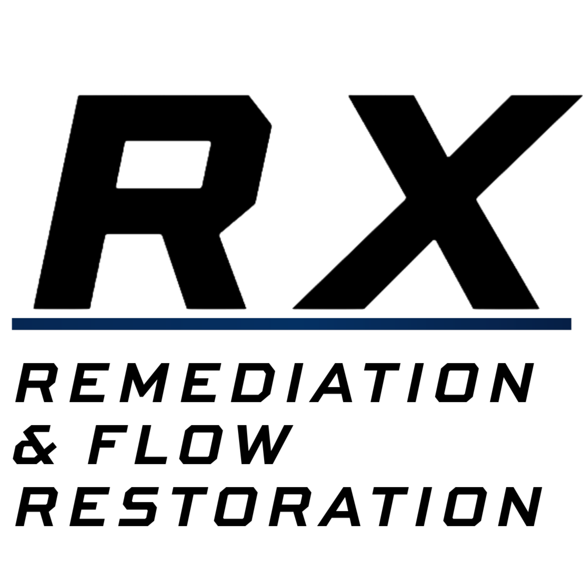 RX logo with the text 'RX' in large black letters, with a blue horizontal line underneath.