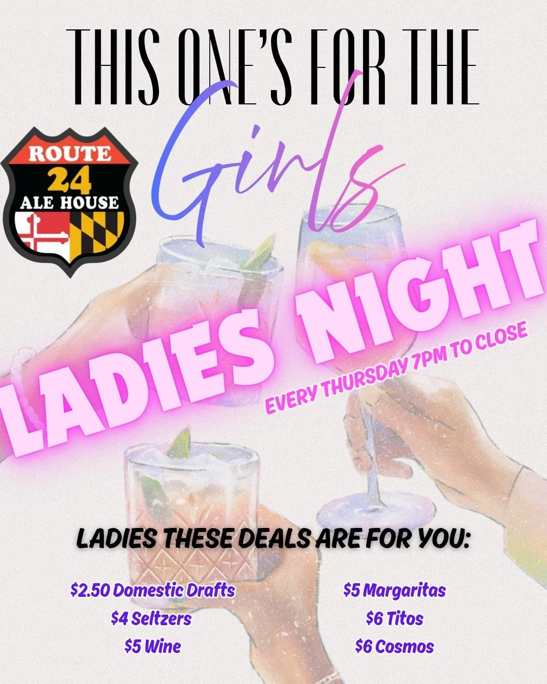 ✨ New nights, new vibes, and a few schedule updates at Route 24 Ale House! ✨

💃 Ladies&rsquo; Night starts TONIGHT! Grab your girls and come check out our newest weekly favorite.

🍻 With football season winding down, we&rsquo;ve shifted back to our