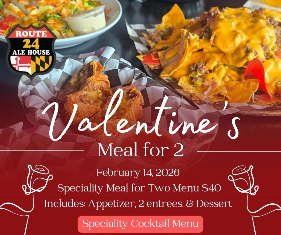 Valentine's Day at Route 24 is the place to be.

Any appetizer + 2 entrees + a dessert for only $40?!

Grab your valentine and head on over tomorrow for an unbeatable deal! 💕