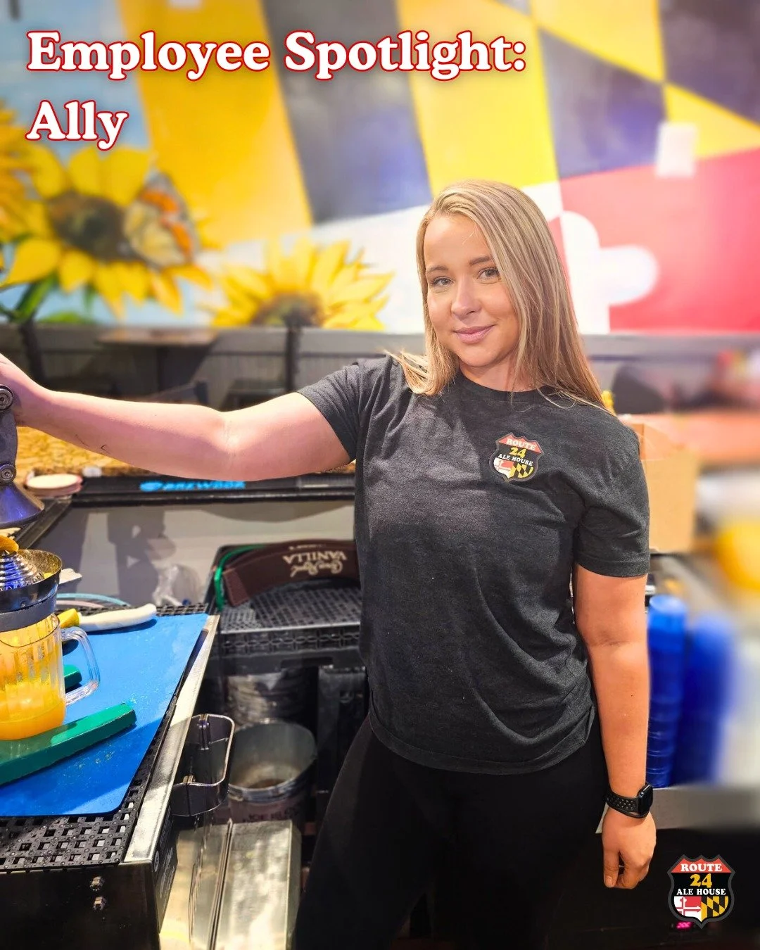 Meet our girl Ally, from server to bartender - she's been serving up smiles and keeping y'all in line with us since 2019. Her favorite Route 24 food is the cheesesteak! We'd have to agree, they're pretty darn good.