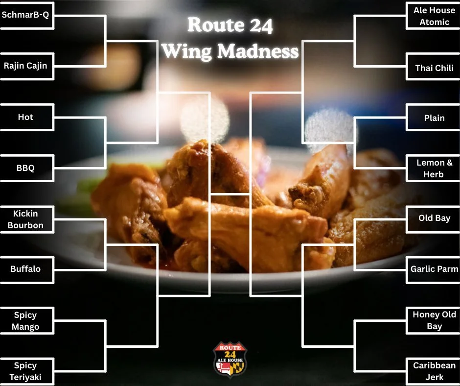 March Madness isn&rsquo;t just for basketball&hellip;
Introducing: Route 24 Wing Madness.
16 wing flavors.
Head-to-head matchups.
Only one will be crowned the ultimate champion.
Think your go-to flavor has what it takes to go all the way?

Here&rsquo