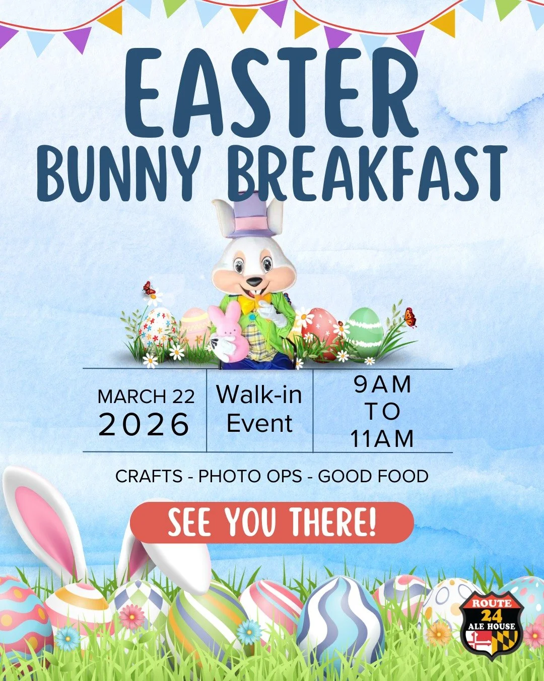 Here comes Peter Cottontail, hopping down the....you get the picture. 

Join us this Sunday, March 22nd, for crafts, breakfast, and a meet and greet with the Easter Bunny himself!