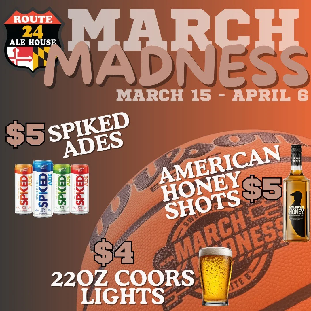 March Madness has begun! Have you stopped in for our specials yet? 
We have $5 Spiked Ades, $5 American Honey Shots, and $4 22oz Coors Lights until April 6th.