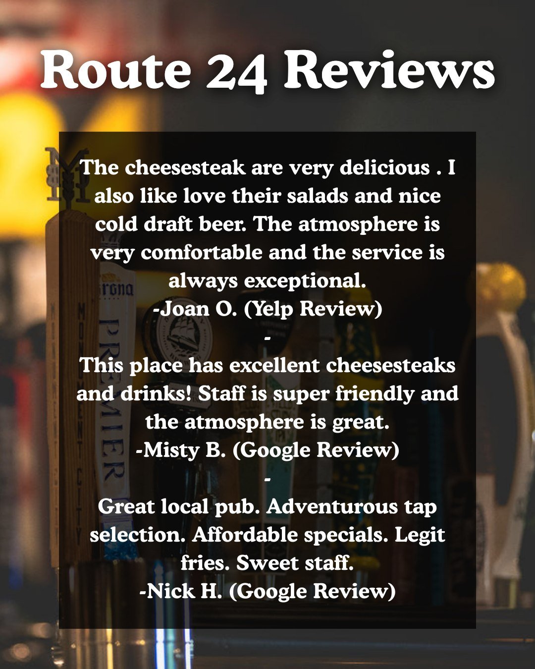 Delicious cheesesteaks, ice cold draft beer, we love to hear it.