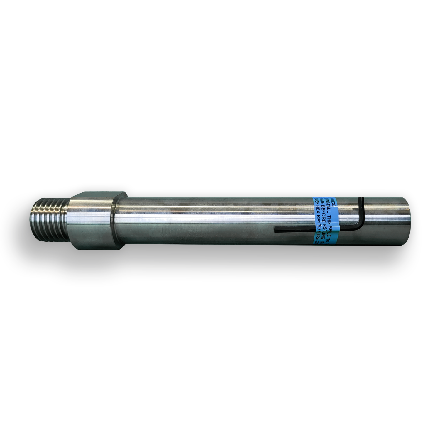 Spindle, a metal cylindrical object with a threaded end.