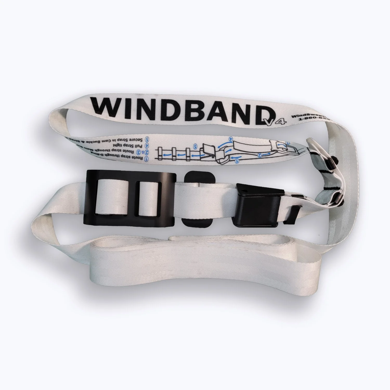 WindBand made up of a white strap and black buckles.