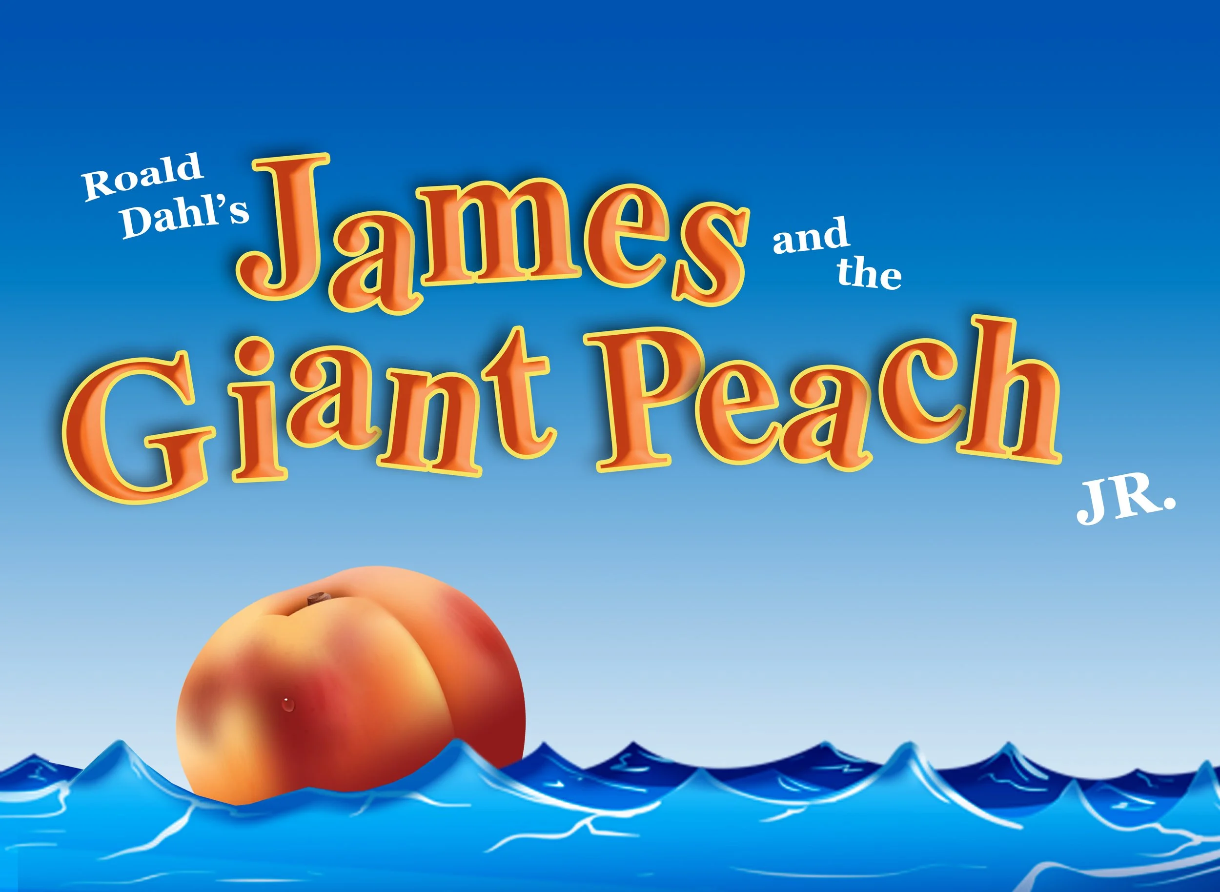 picture of a peach floating in water with he title James and the Giant Peach over it