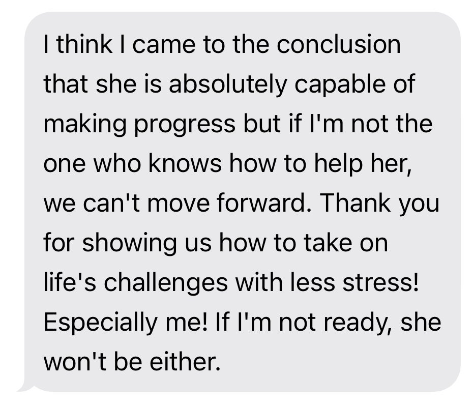 A screenshot of a text message expressing appreciation for Polina's ability to help another person face life's challenges with their dog with less stress, emphasizing the importance of readiness and support.