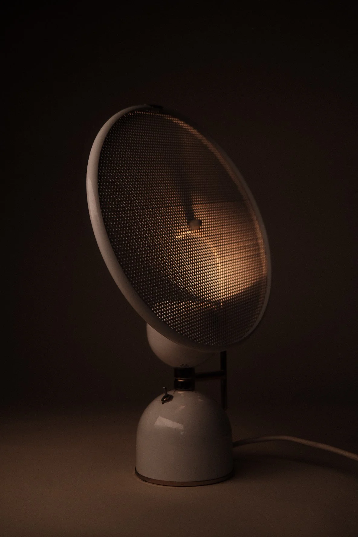 Mid Century Modern Perforated White Metal and Brass Table Lamp