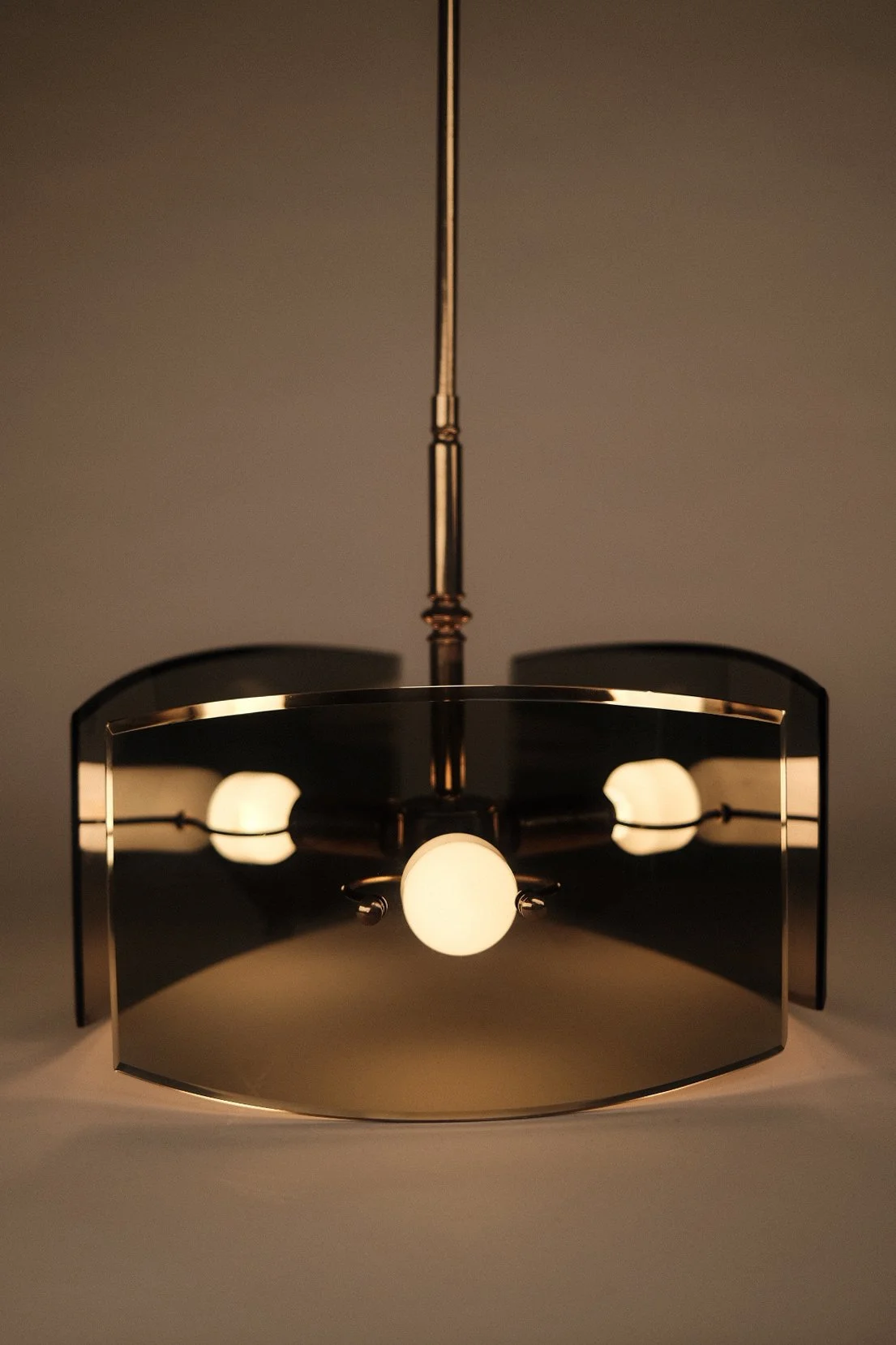 Brass and Smoked Green Glass Pendant Lamp with Three Lights, 1960s