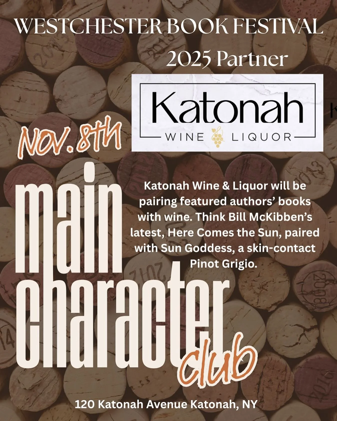 📚🍷 Books &amp; Bottles in Katonah! 🍷📚

Katonah Wine &amp; Liquor (120 Katonah Ave) is joining in the fun of the Westchester Book Festival with the ultimate pairing: authors + wines! ✨

Think: Bill McKibben&rsquo;s Here Comes the Sun 🌞 paired wit