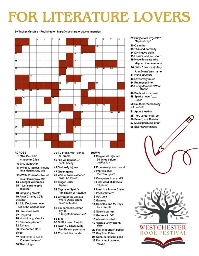 🧩📚 Calling all literary sleuths &amp; crossword champs!

We&rsquo;ve got something special for you &mdash; the Westchester Book Festival&rsquo;s very own Crossword Puzzle, created by none other than Tucker Menzies and John Glusman!

Think you know 