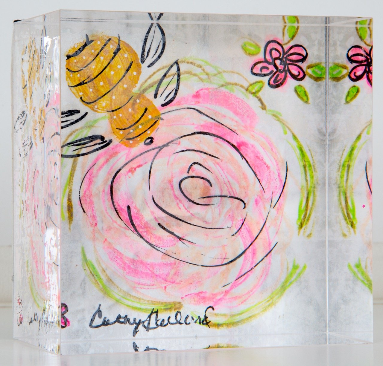 Small Gifts | Paperweights Original mix media art 4" x 4" bee's flora