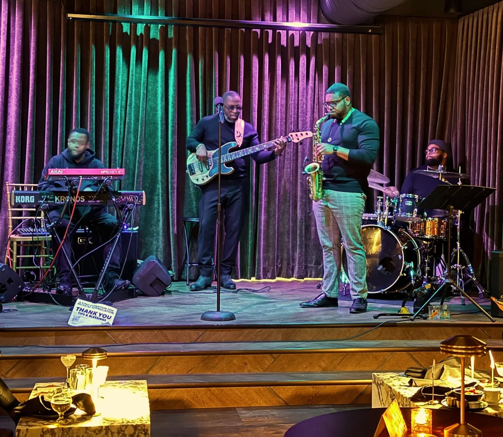 A jazz quartet performing at Vanni’s Jazz Lounge, a speakeasy located inside the Inn On Broadway in downtown Rochester.
