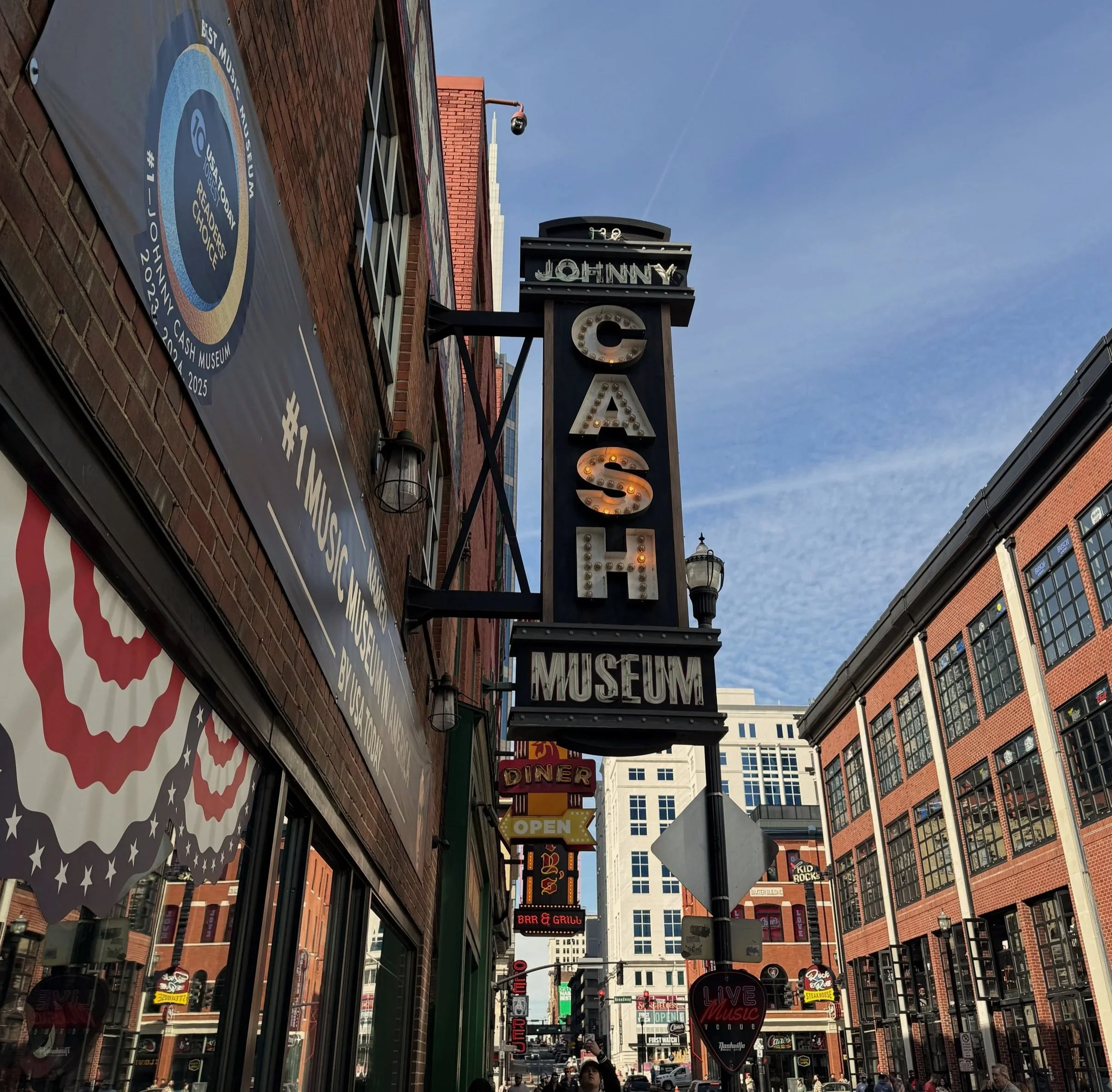 Signage for the Johnny Cash Museum in Downtown Nashville, Tennessee
