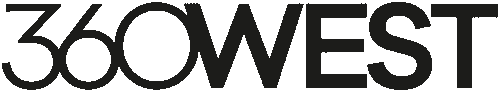 Logo of 360 West with black text on a transparent background.
