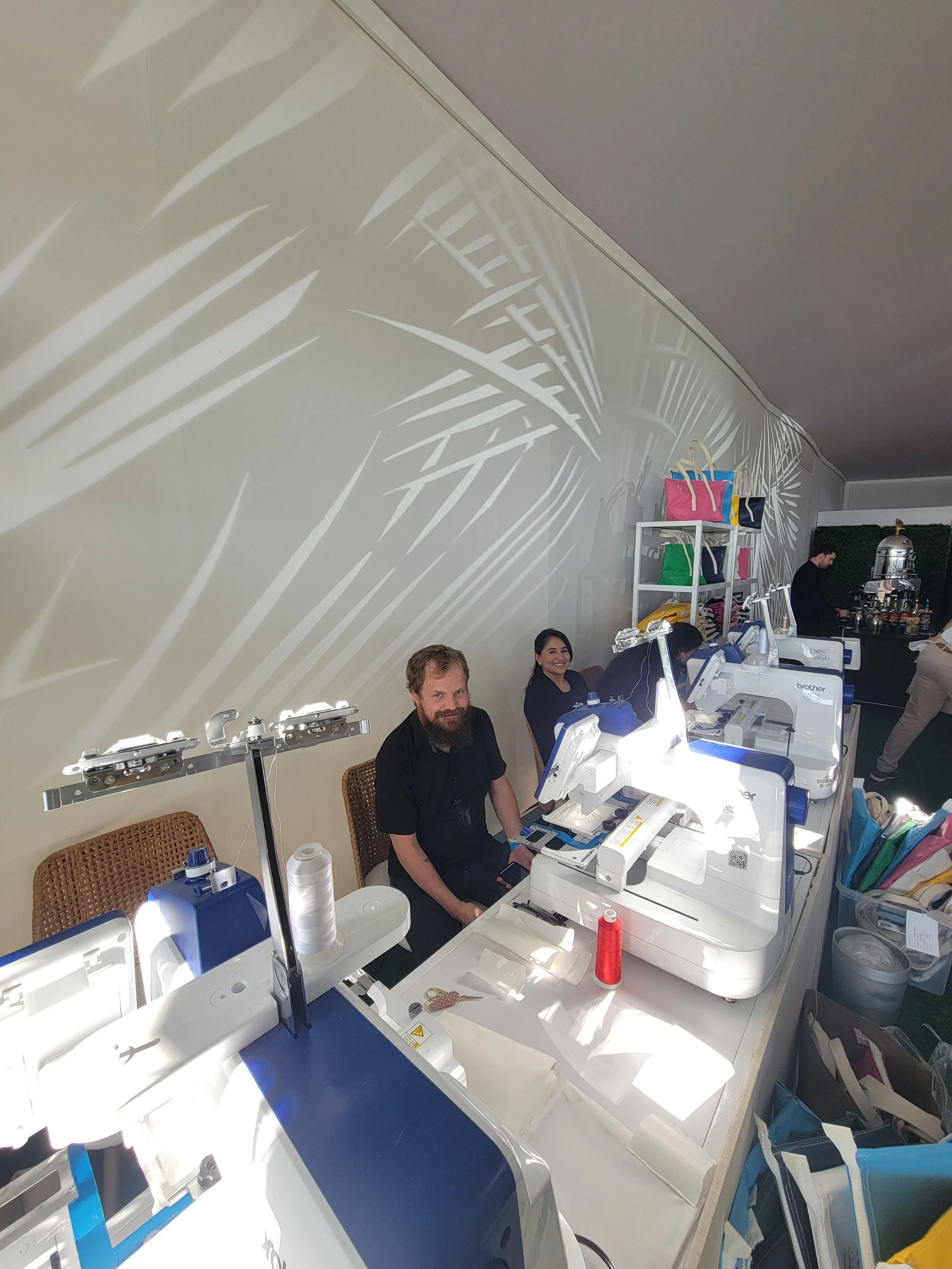 Custom embroidery on apparel during a brand activation