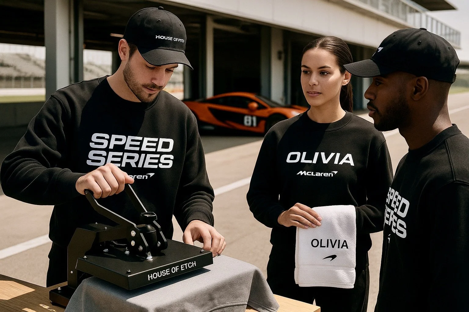 Onsite embroidery providing clean, durable customization for apparel and branded merchandise at live events.