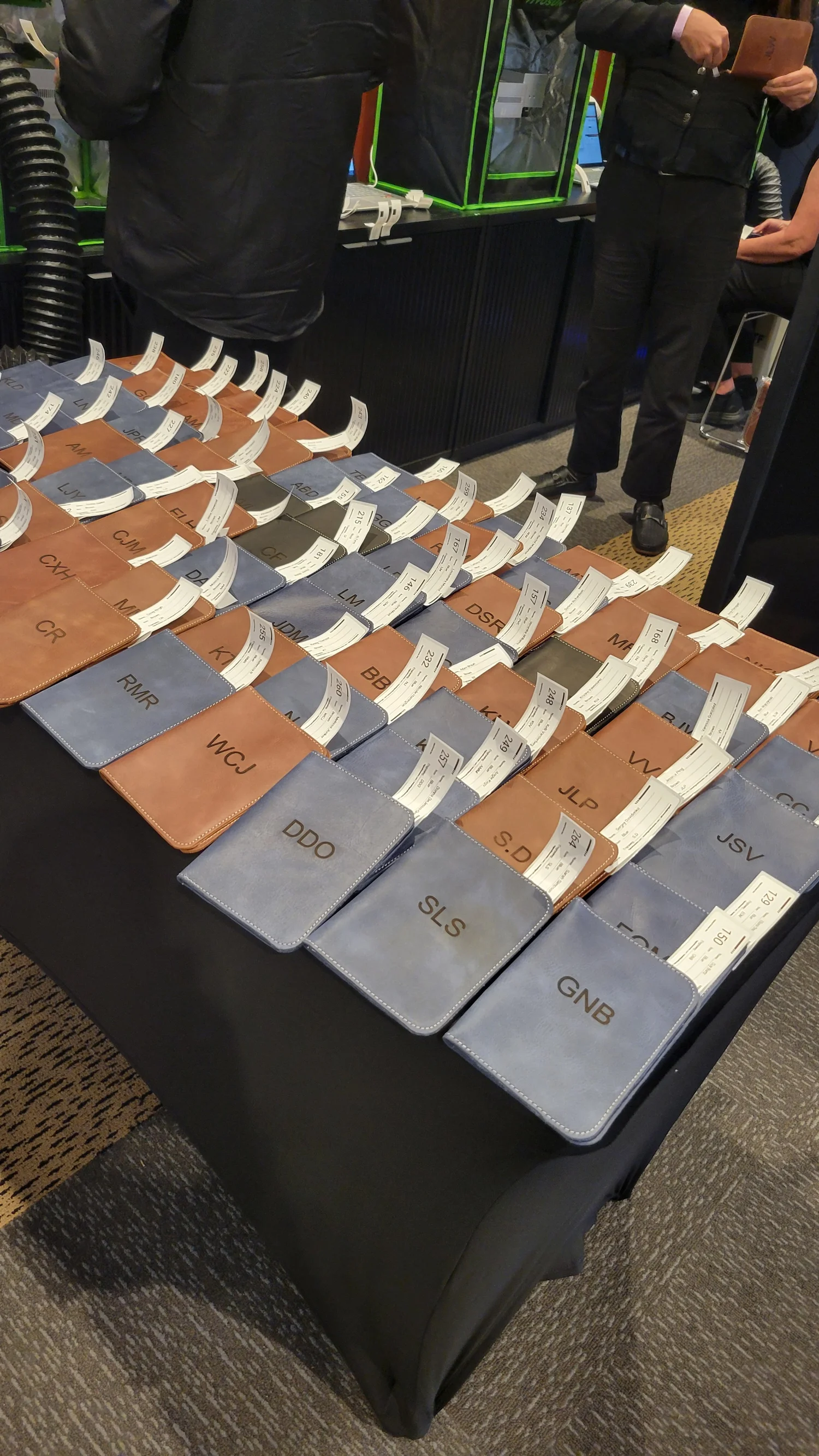 Personalized accessories staged on a conference floor