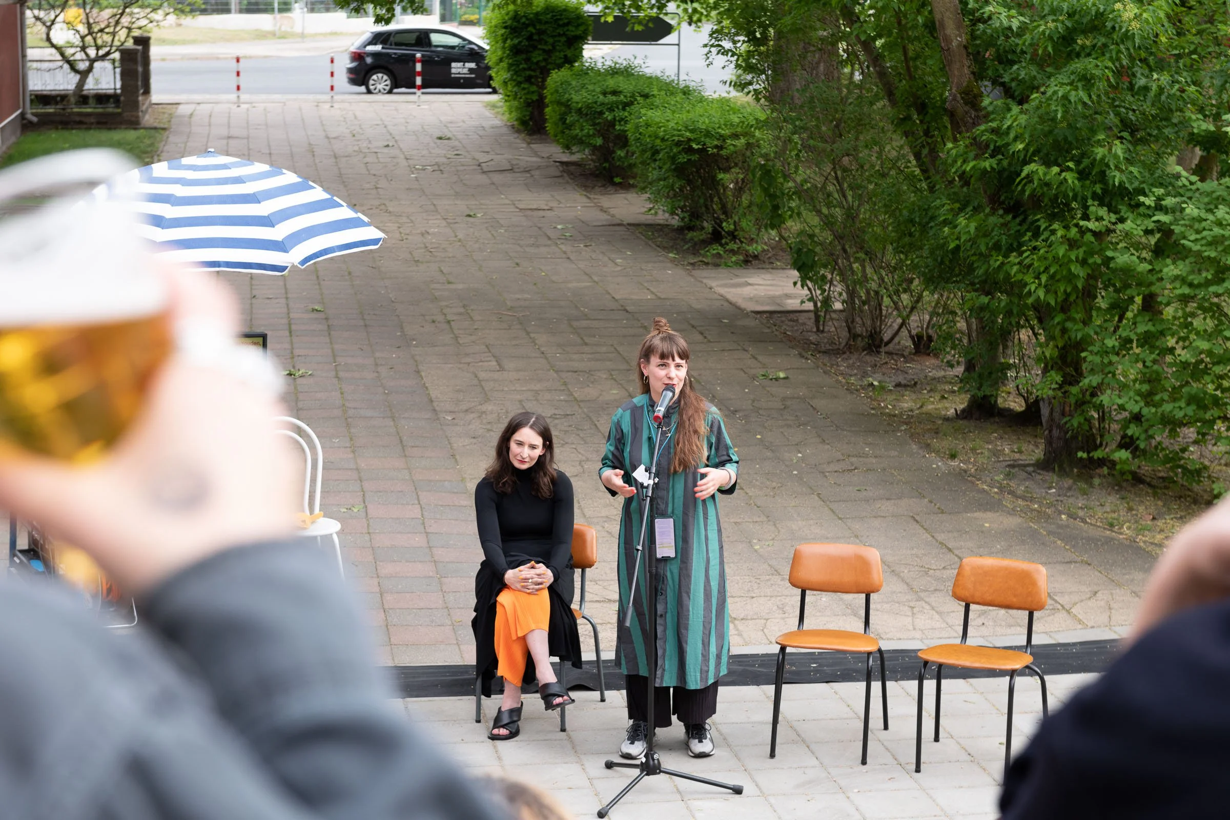 Introduction by Helen Turner &amp; Katharina Worf, 2024, E-WERK Luckenwalde. Presented as part of The Drop Out: Tell them I said No, Photo by Stefan Korte.