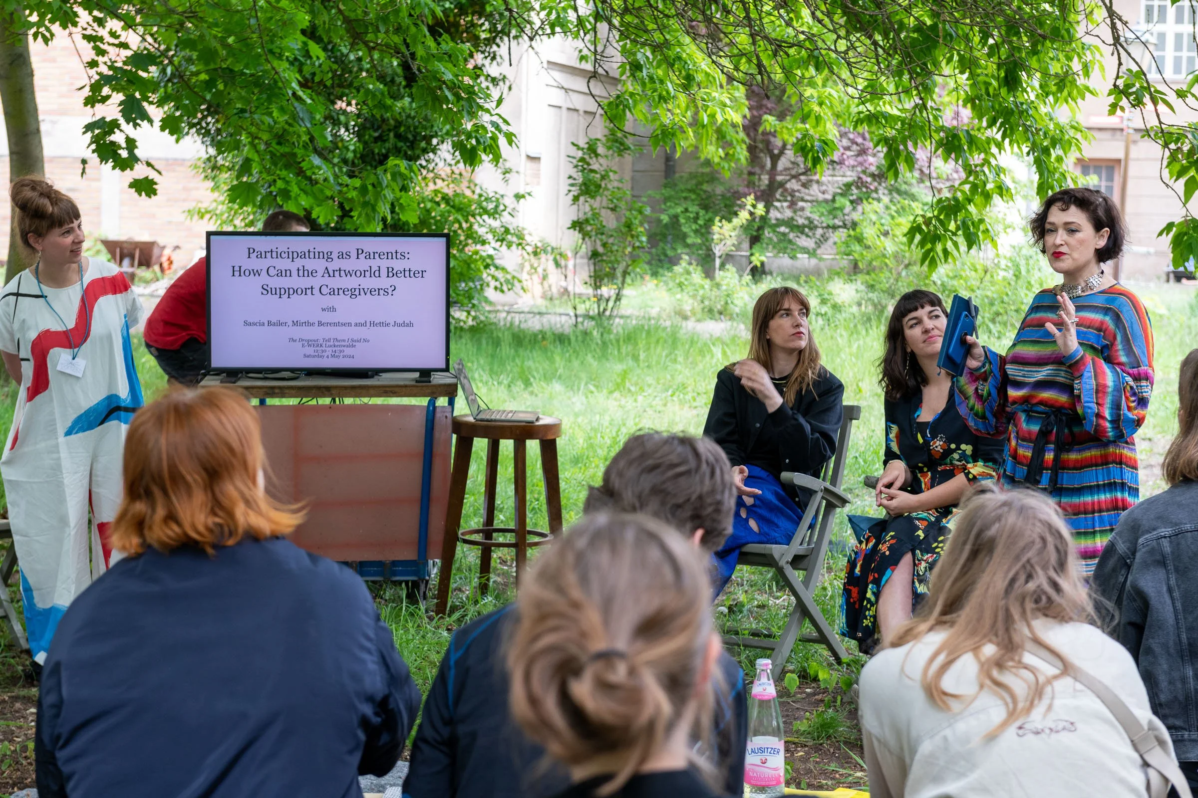 Participating as Parents: How can the artworld better support caregivers, with Hettie Judah, Mirthe Berentsen and Sascia Bailer, May 2024, E-WERK Luckenwalde. Commissioned and Presented as part of The Drop Out: Tell them I said No, Photo by Stefan Ko