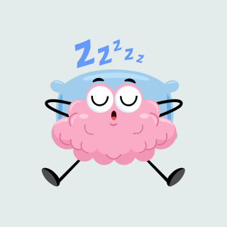 Un dessin d'un cerveau qui semble dormir avec un visage souriant, des bras croisés derrière la tête, et des Zs indiquant qu'il dort.