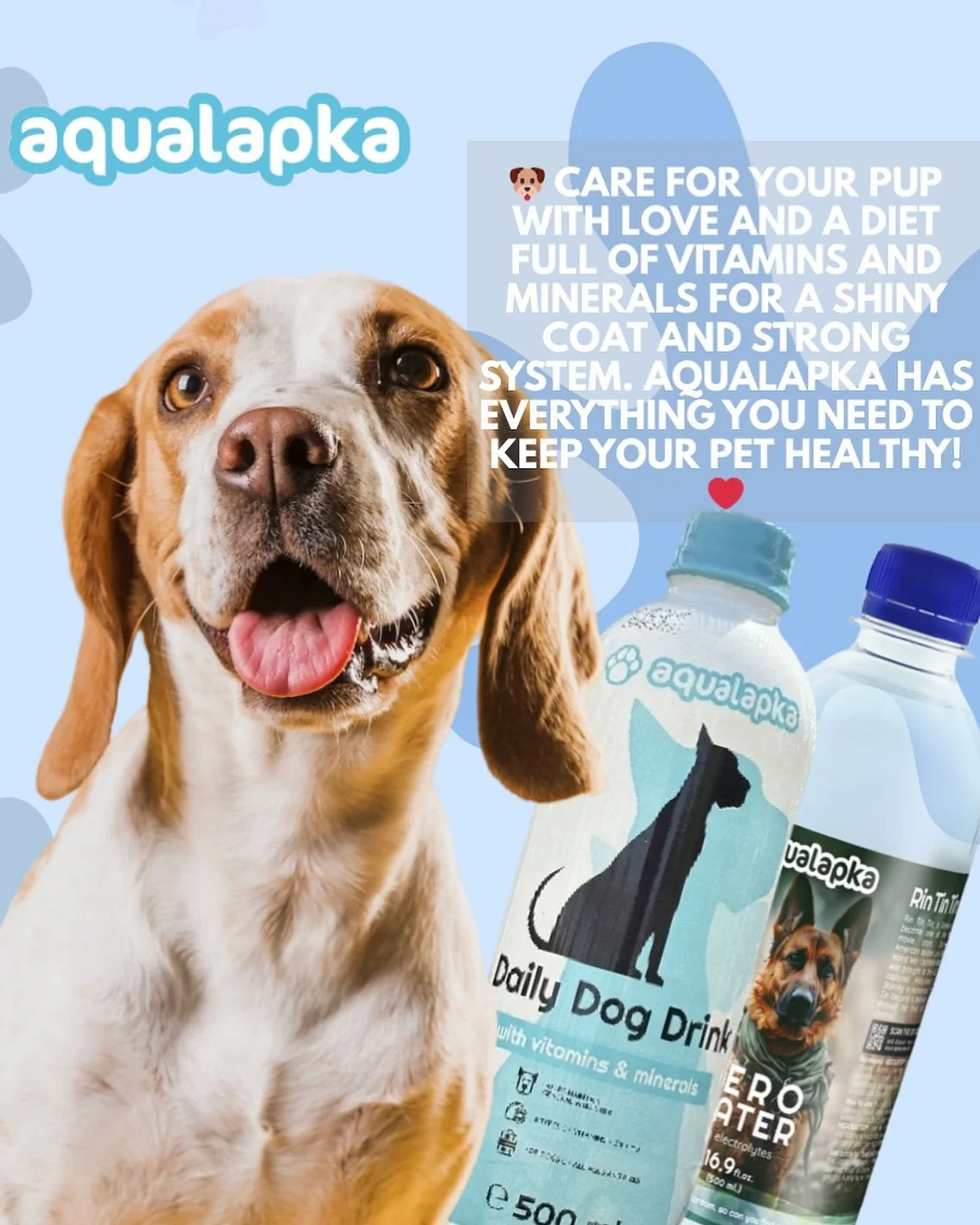 🐶 Give your pup the best care with Aqualapka’s Daily Dog Drink—packed with essential vitamins and minerals to keep their coat shiny and their system strong! Show your furry friend some love with the perfect hydration boost for a healthy,