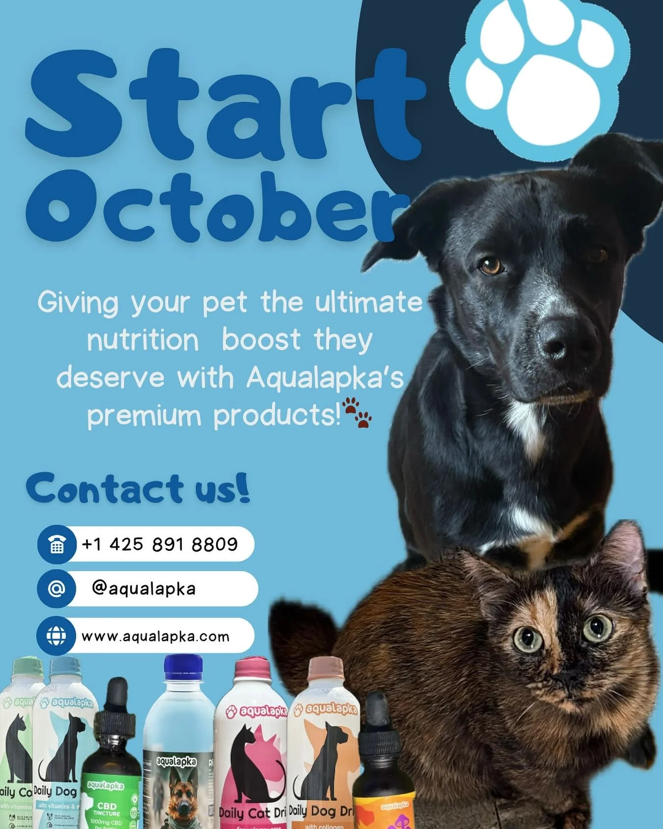 Happy October 1st! 🐾 Kick off the month with a focus on your pet’s health and wellness! AQUALAPKA’s premium products for vitality, immune support, and happiness are here to help your dog or cat thrive. Don’t wait—start a heal