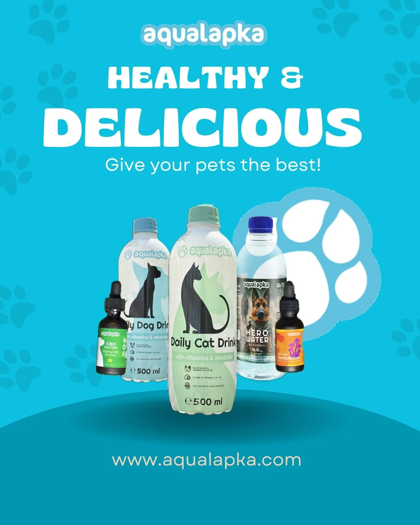 🐾 Give your pet the best with Aqualapka’s functional drinks & natural remedies! Hydrating Hero Water, immune-boosting ShroomGuard, and calming CBD tinctures keep your dog or cat thriving. 🌿💧 Shop now at aqualapka.com! 🛒✨ #Aqualapka #Pet