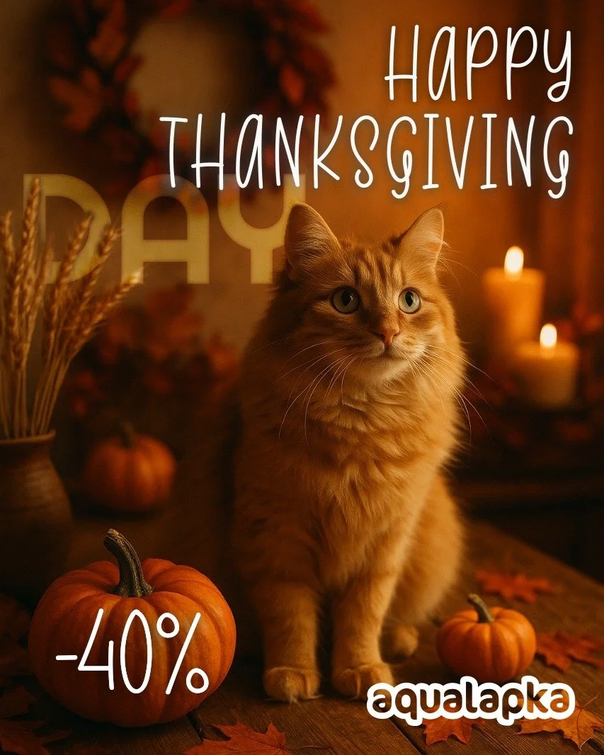 Golden autumn light, cozy vibes, and one very curious little Thanksgiving guest 🍂🐾
This warm rustic moment reminds us how much our pets are part of the family.
Keep your furry friend glowing this season &mdash; let them try Aqualapka 💧✨

To celebr