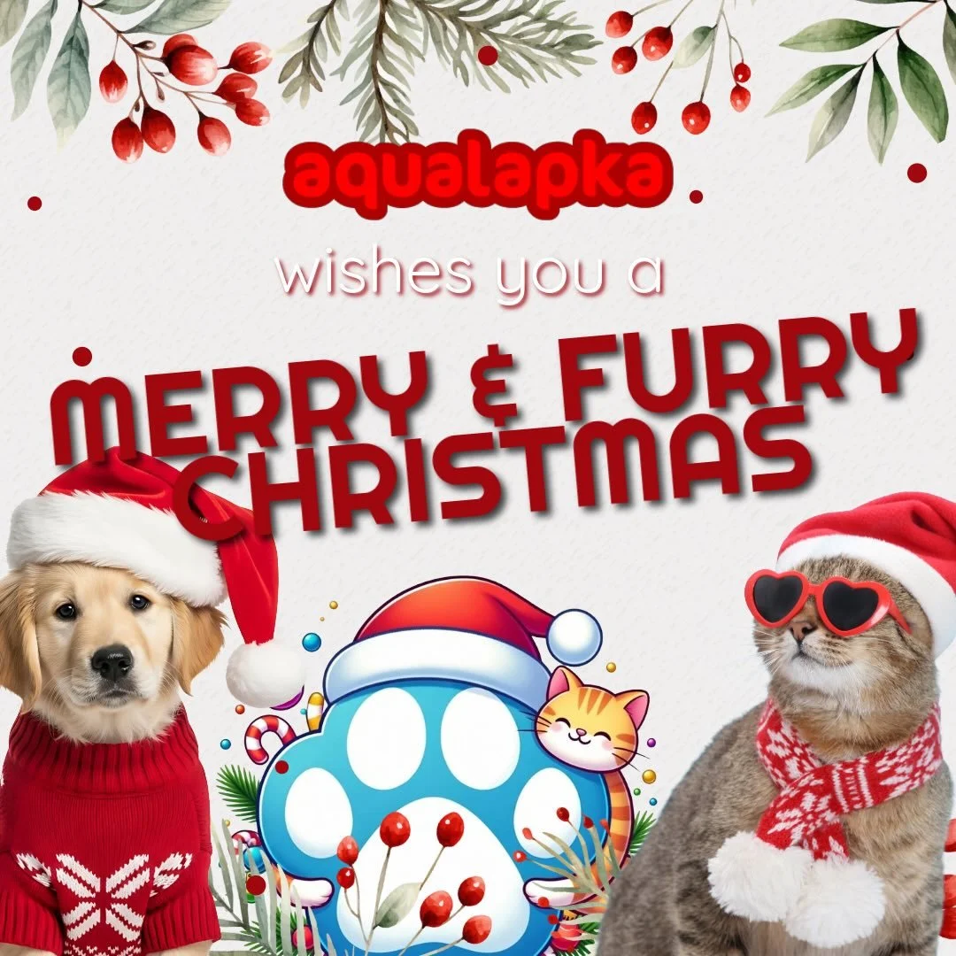 From our big furry family at Aqualapka to yours: We&rsquo;re sending you the warmest wishes for a holiday season overflowing with joy, playful tail wags, cozy cuddles, and endless purrs! 🐶🐱❤️✨
&ldquo;This Christmas, gather your loved ones&mdash;bot