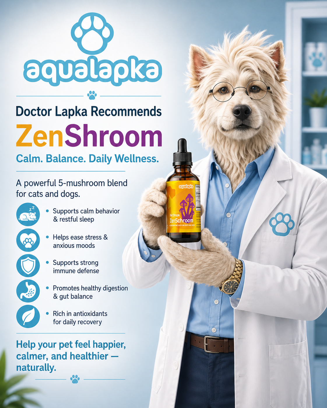 Unlocking Calm, Balance &amp; Vibrant Wellness: Aqualapka ZenShroom for Cats &amp; Dogs