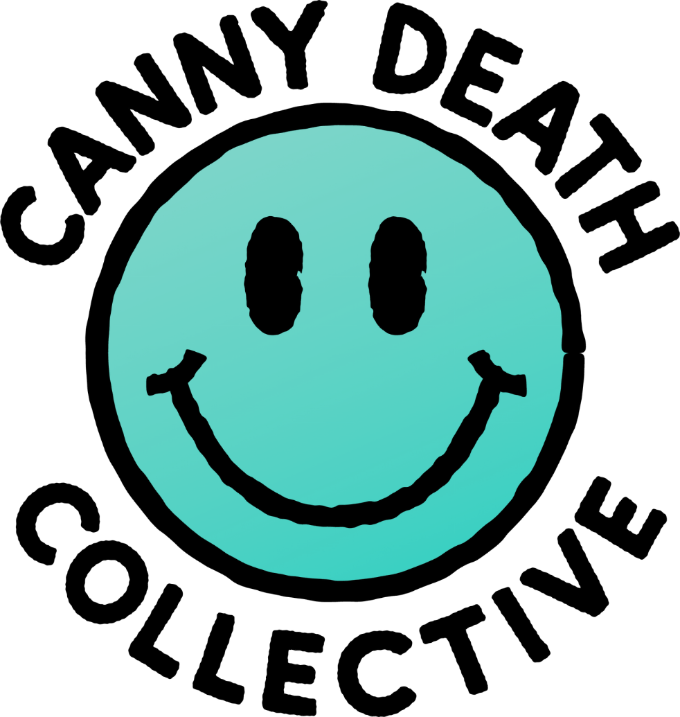 The logo has the words Canny Death Collective around a drawing of a smiling face