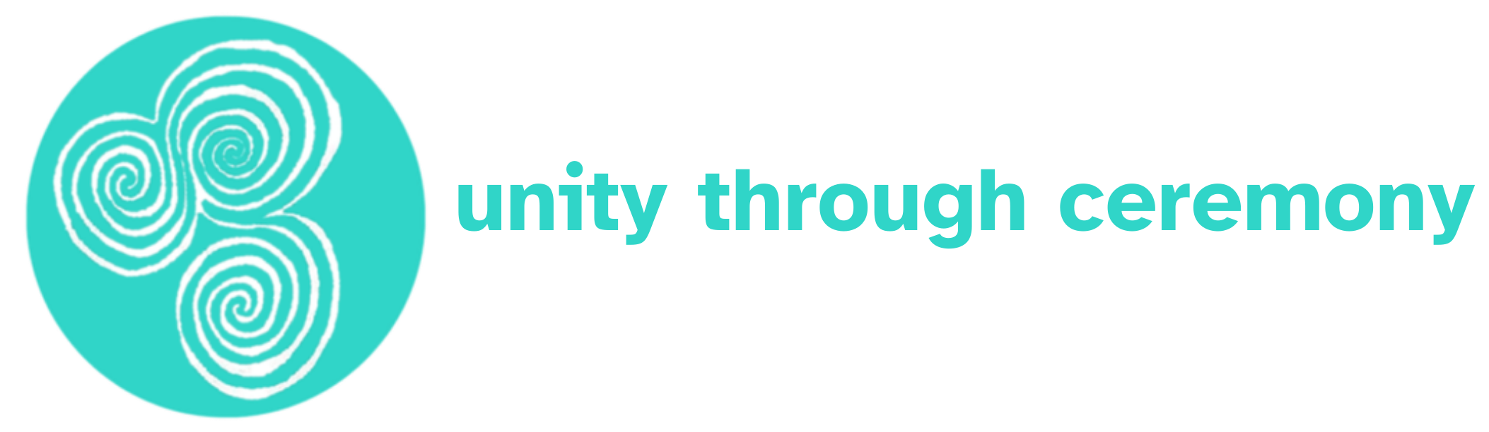 My logo is a turquoise circle with a tri-spiral symbol inspired by Neolithic rock art at Newgrange, where ceremonies took place thousands of years ago. It is followed by the tagline, unity through ceremony.