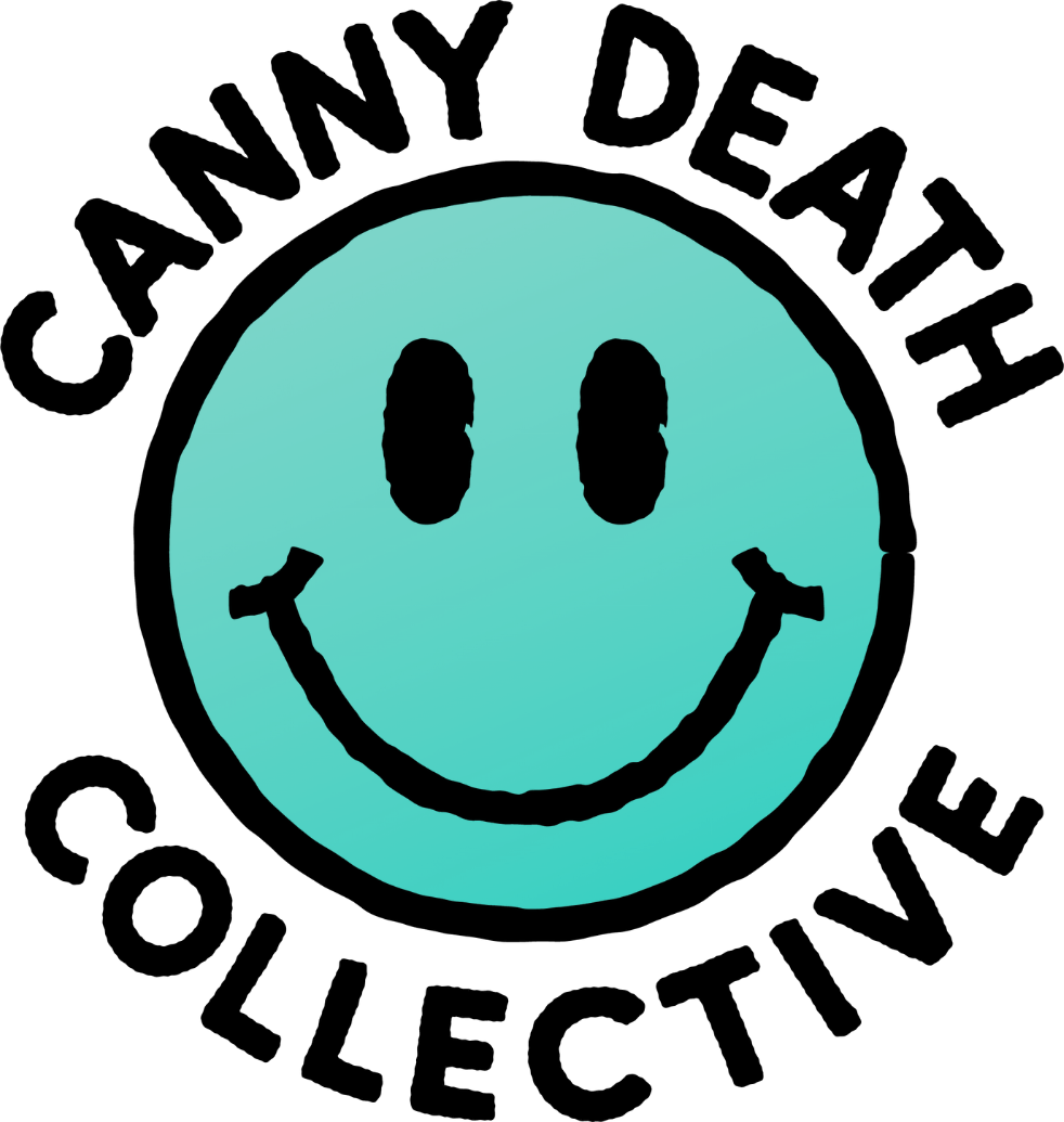 The logo has the words Canny Death Collective around a drawing of a smiling face