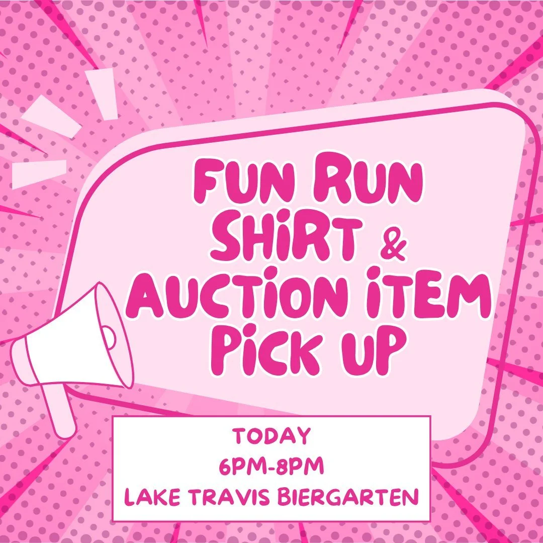 Don’t forget!  Pick up your Fun Run shirts, tutus, ties, and silent auction items TONIGHT from 6–8pm at Lake Travis Biergarten (3519 Ranch Road 620, Austin, TX 78734). AIMers and families will be there to greet and thank you for your gene