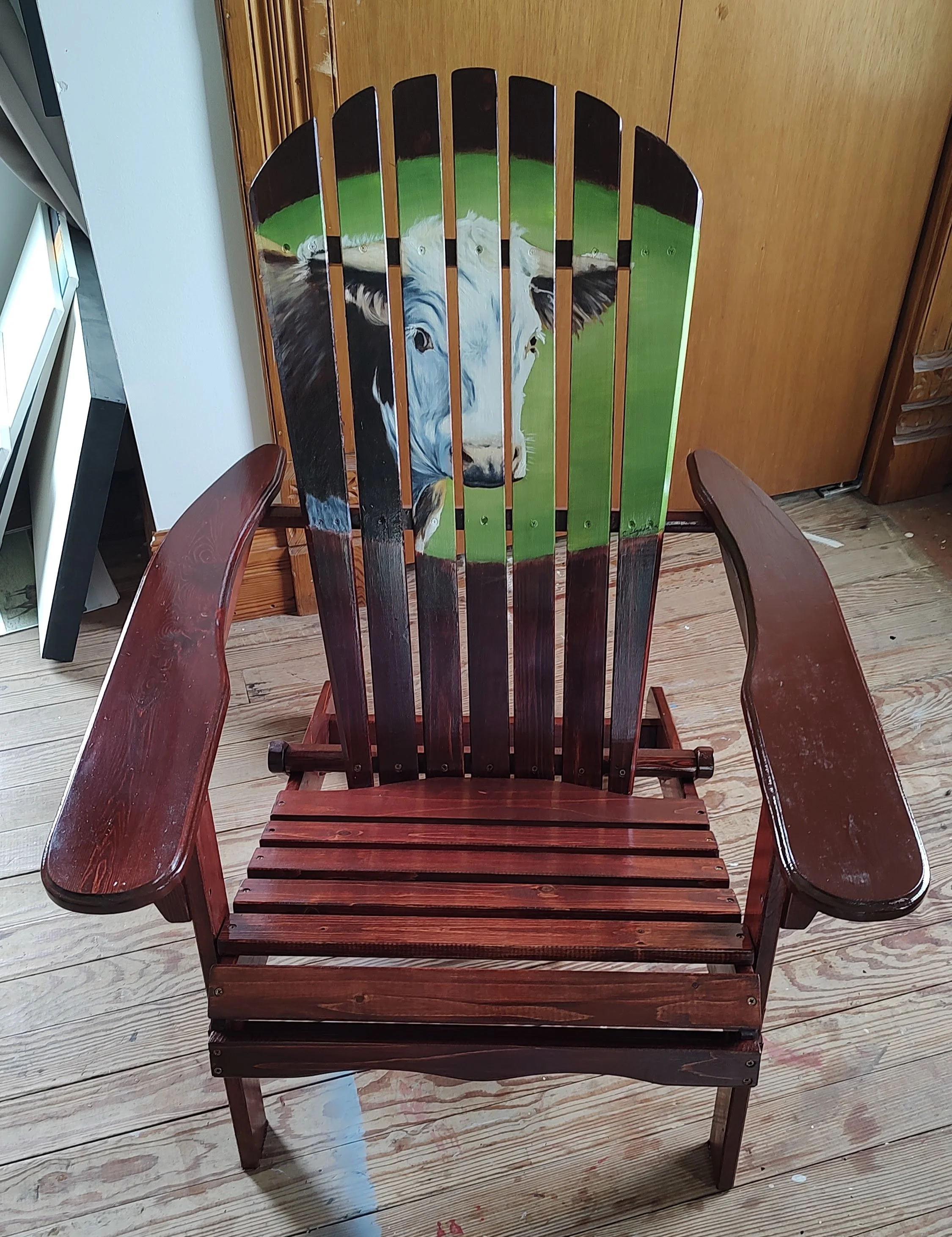 "Hereford Chair"

Adirondack chair stained, painted with oil, and varnished with Helmsman urethane.

$300
