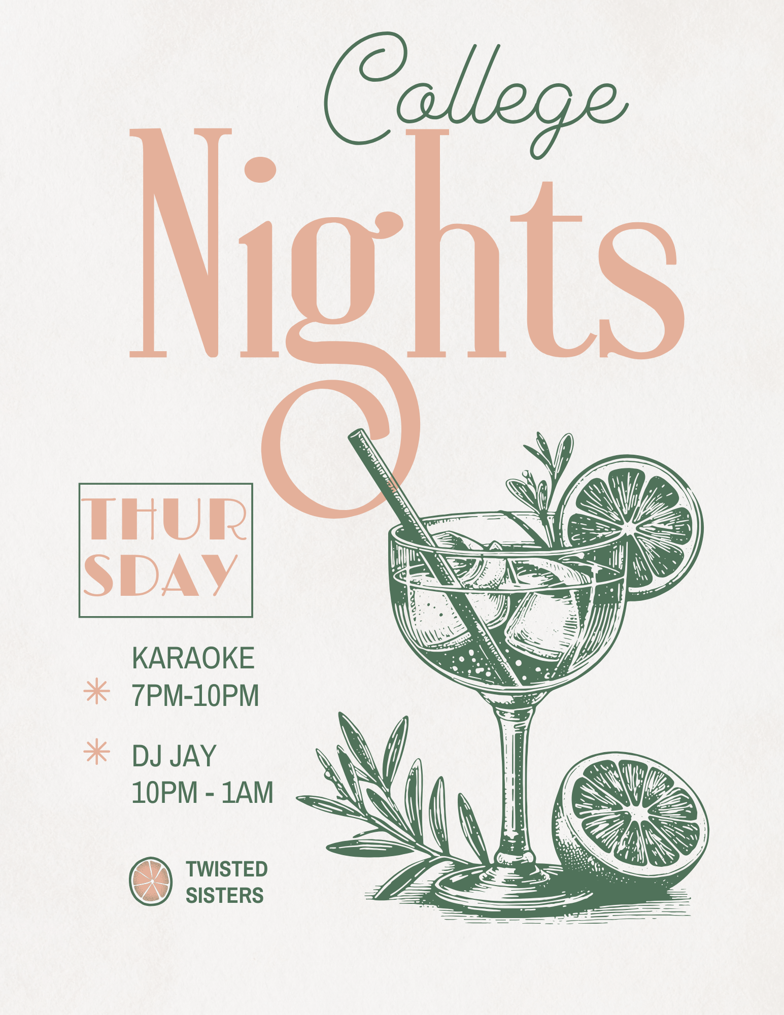 College nights Facebook post