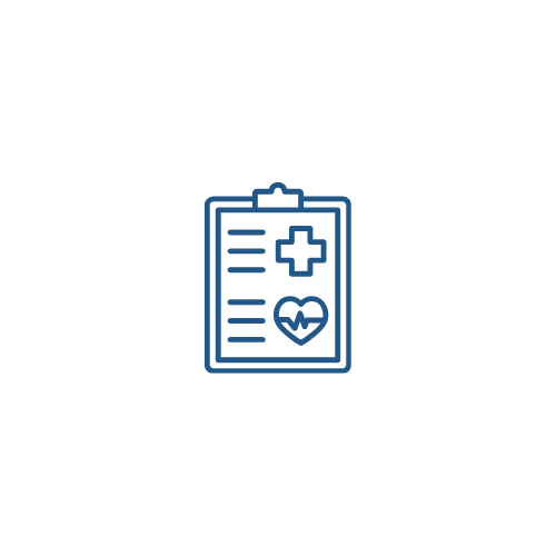 Icon representing healthcare teamwork with connected people around a medical cross symbol.