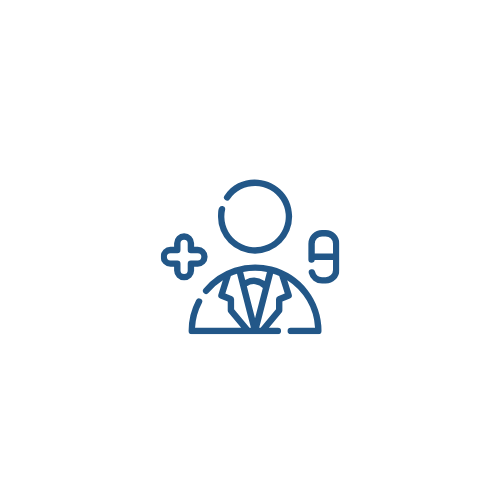 Medical icon showing a stethoscope, a plus sign, and three people inside a heart shape.
