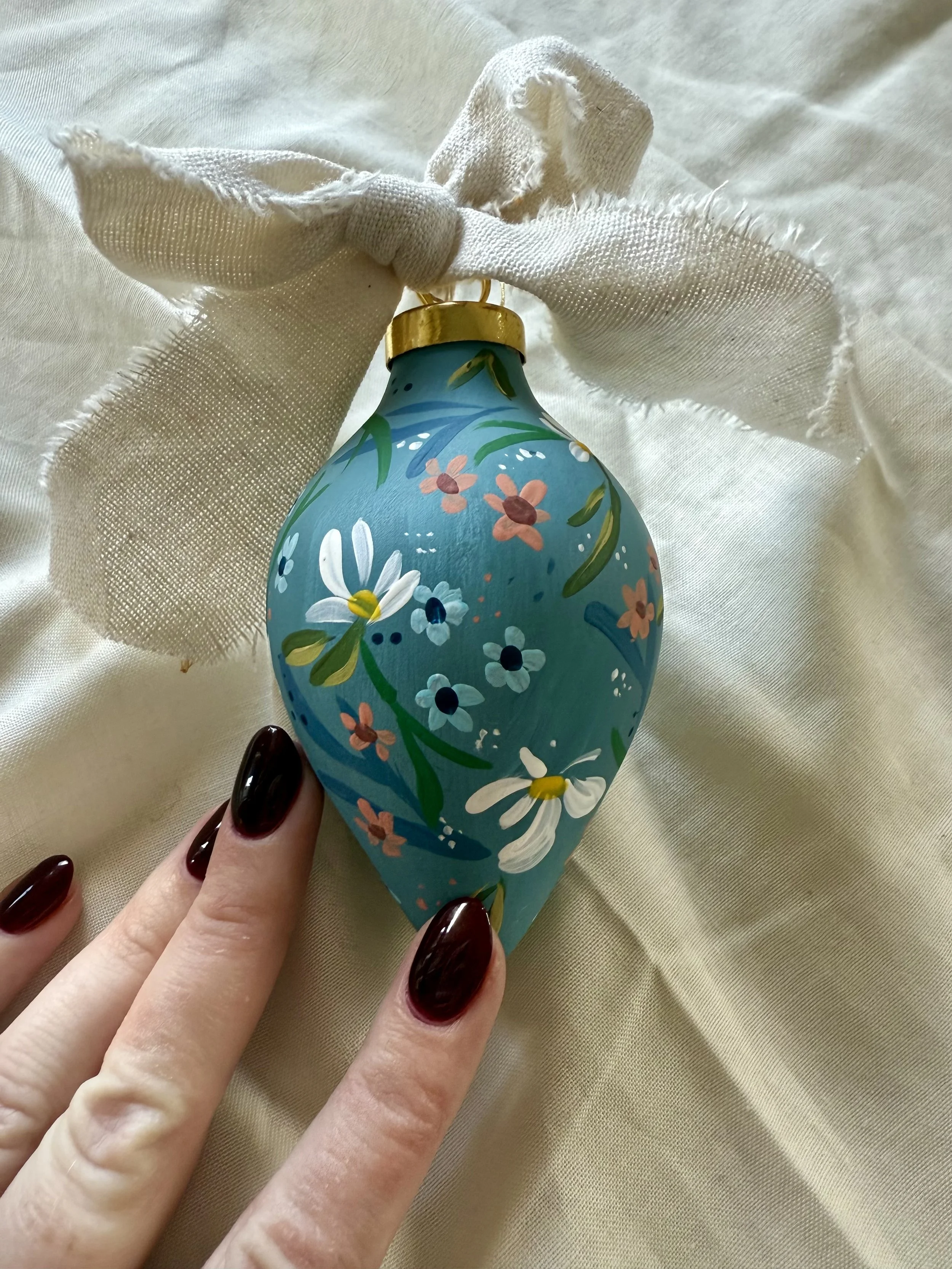 Dusty Blue with Multi Colored Floral Ornament