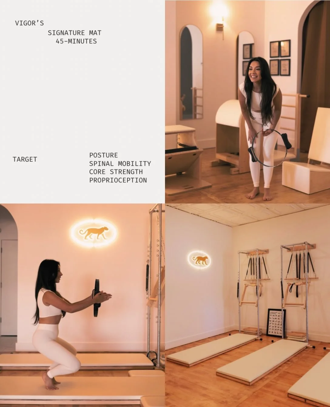 Our new signature mat class is here ✨

A thoughtful blend of breathwork, classical Pilates with lineage, posture-building movement + standing balance.

Designed to help you move taller, feel stronger, and build the kind of body awareness that follows