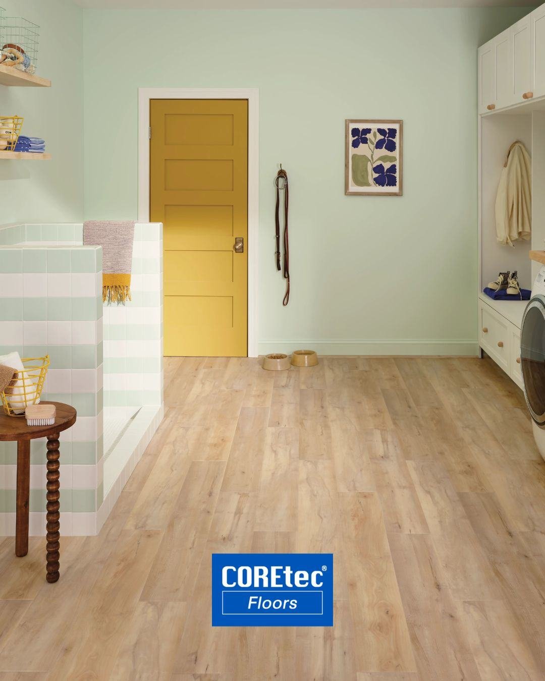 💧 Discover the beauty and durability of COREtec's 100% waterproof luxury vinyl flooring. Perfect for any room in your home! Stop by Carpet Studio for more info! #COREtecFloors​