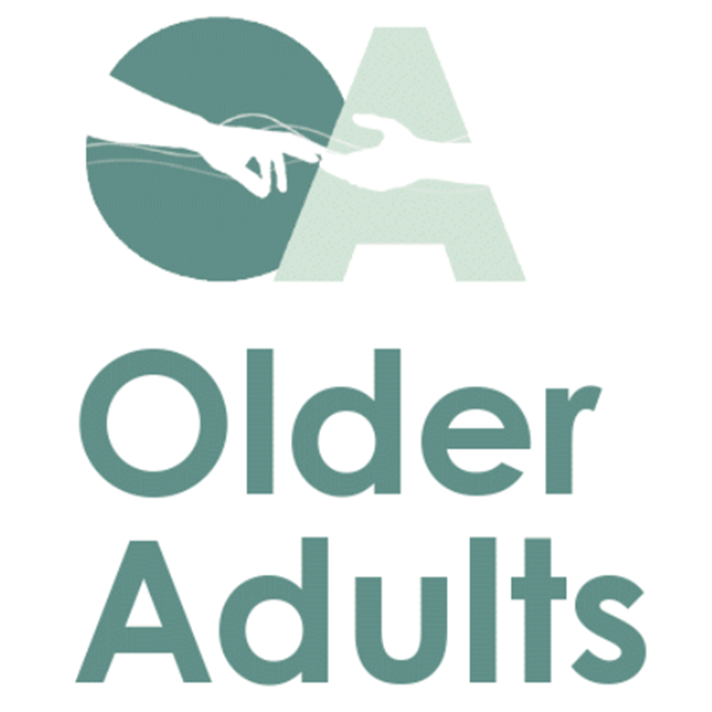Illustration with the letters 'OA' and hands reaching towards each other, with the text 'Older Adults' beneath.
