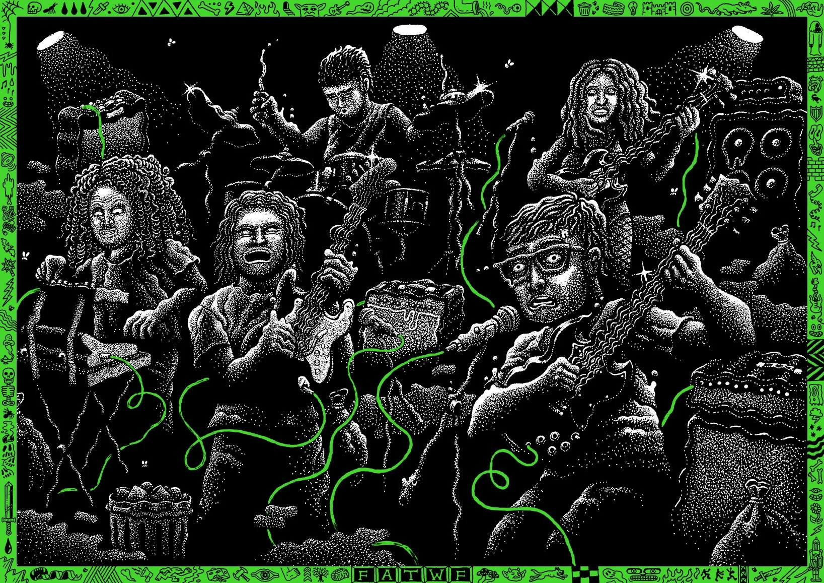 Frankie and the Witch Fingers dotwork illustration