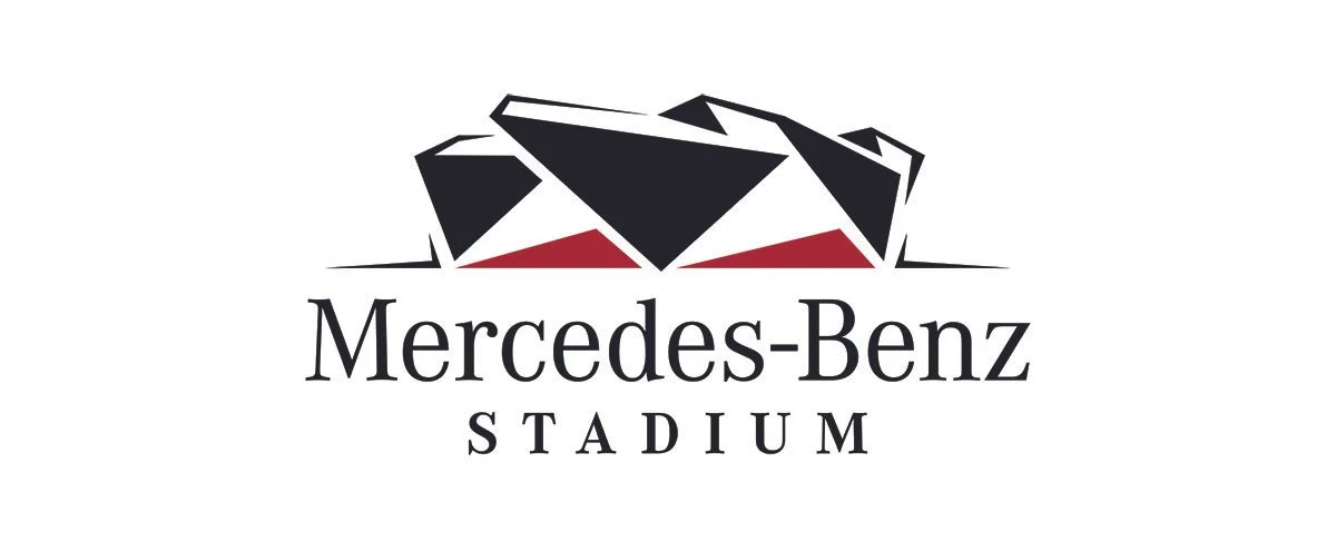 Logo for Mercedes-Benz Stadium featuring a stylized geometric bear and the words 'Mercedes-Benz Stadium' underneath.