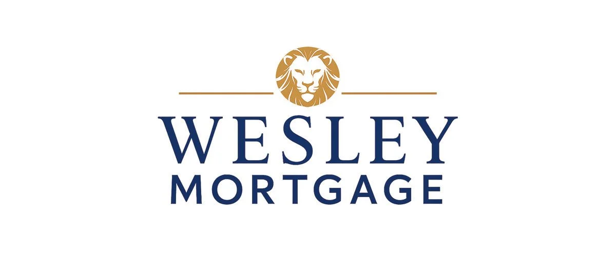 Logo for Wesley Mortgage featuring a gold lion head above the text 'Wesley Mortgage' in blue.