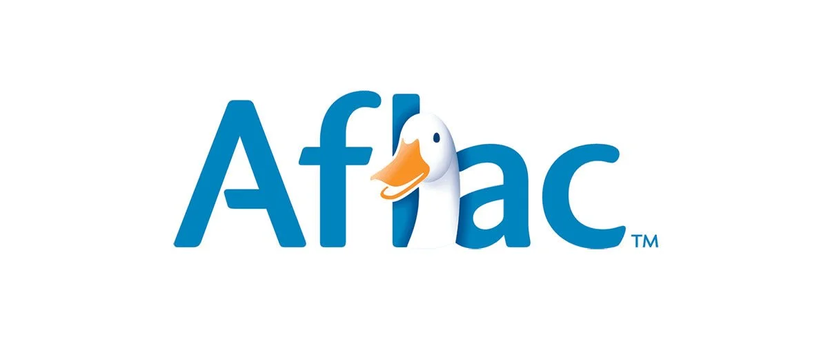 The Aflac logo featuring the company name with a duck mascot's head replacing the letter 'i' in blue text.