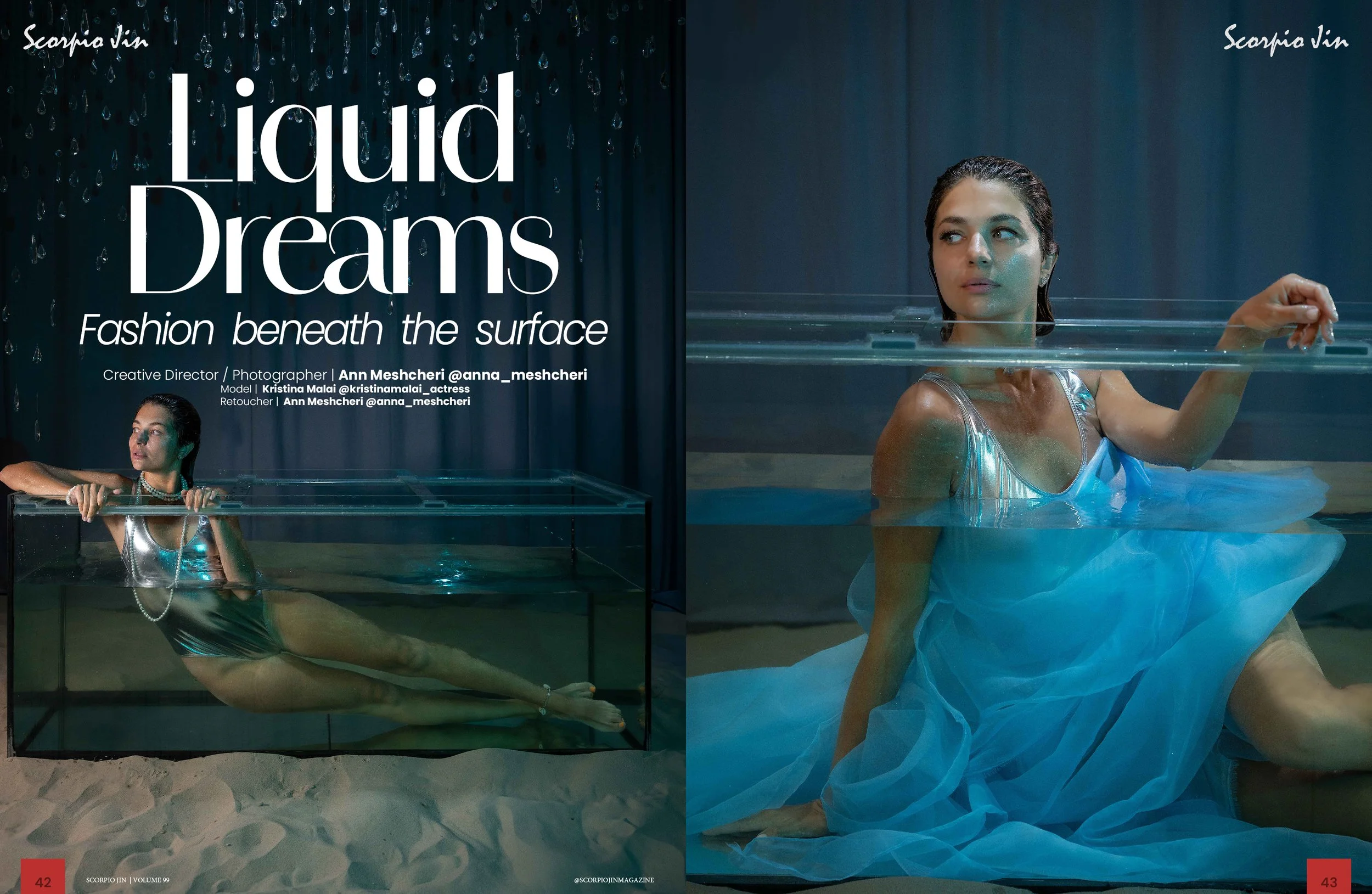 Aquarium-inspired fashion editorial photographed by Anna Meshcheri in a Moscow studio